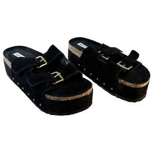 Project Cloud Black Suede Y2K Chunky Platform Buckle Sandals 90s Women's Size 11